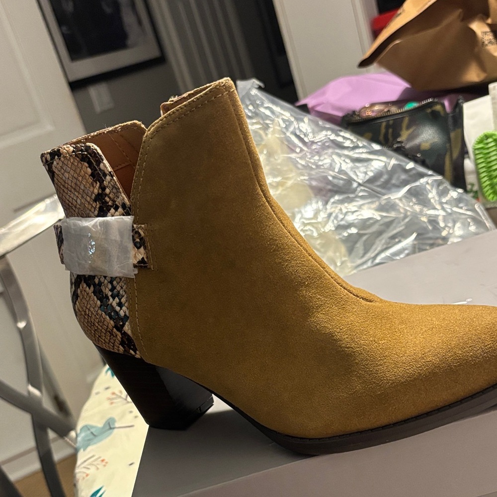 Vionic Mustard and Snake Print Ankle Boots